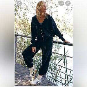FP Beach Cozy Black Knit Cardigan and Pants Black Set XS